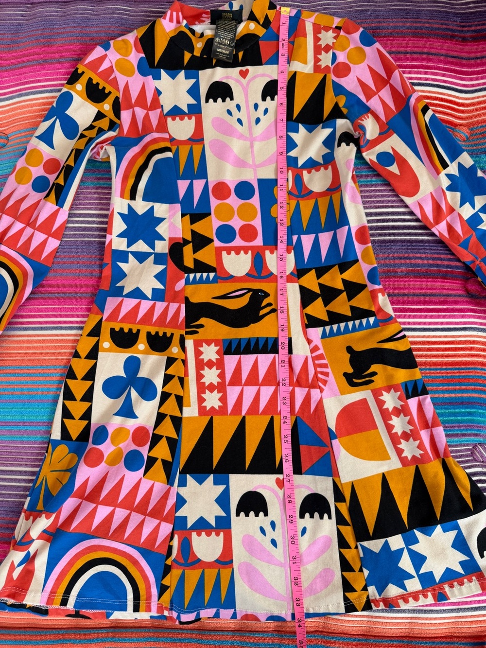 Nooworks Long Sleeve A-Line Tanya Dress Medium Lisa Congdon Rabbit Luck Like New - Picture 9 of 12